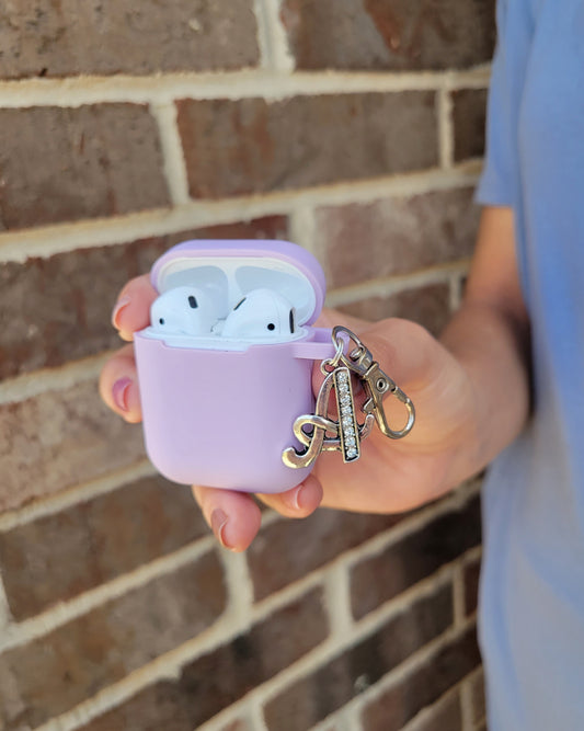 Silicon Airpods Case with Rhinestone Initial Keychain