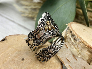 Flower Bee Spoon Ring: Bronze Bug, Floral Copper Band