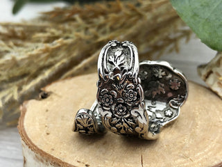 Flower Bee Spoon Ring: Bronze Bug, Floral Copper Band