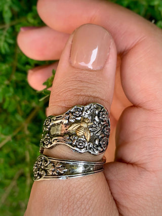 Flower Bee Spoon Ring: Bronze Bug, Floral Copper Band