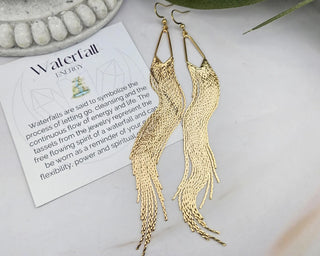 Gold Tassel Earrings: Stainless Steel Herringbone Fringe, 5in Drop
