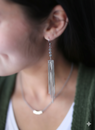 Silver Trinity Tassel Earrings