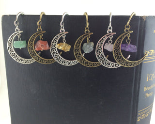 Gemstone Moon Bookmark: Celestial Silver Shepherds Hook Bookish Gift