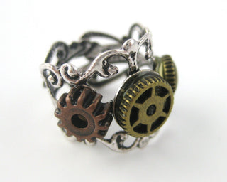 Steampunk Gear Ring: Adjustable Filigree Band