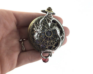 Steampunk Dragon Pocket Watch Necklace: Quartz Clock Pendant