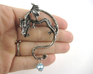 Dragon Ear Cuff: Mismatched Climber Earrings with Crystal Dangle