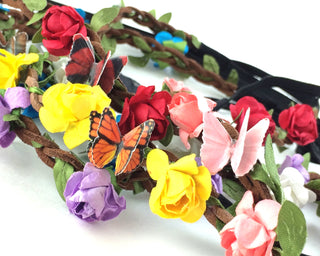 Flower Headband - Head Bands For Women - Butterfly Headpiece Adult Crown - Hippie Costume - Flower Girl Gift