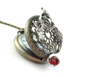 Steampunk Dragon Pocket Watch Necklace: Quartz Clock Pendant