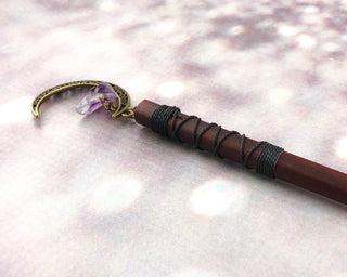 Gemstone Moon Hair Stick: Wood Hair Fork with Crystal Dangle