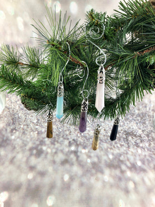 Gemstone Crystal Point Christmas Ornaments - Boho Holiday Decor, Set of 6