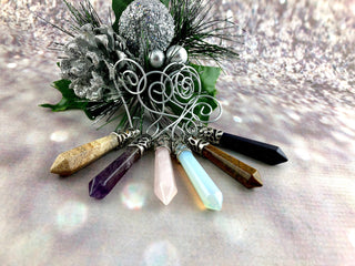 Gemstone Crystal Point Christmas Ornaments - Boho Holiday Decor, Set of 6