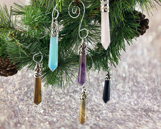 Gemstone Crystal Point Christmas Ornaments - Boho Holiday Decor, Set of 6