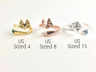 Fox Ring: Adjustable Plated Wrap Ring with Crystal Birthstone