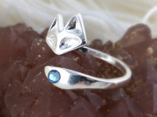 Fox Ring: Adjustable Plated Wrap Ring with Crystal Birthstone