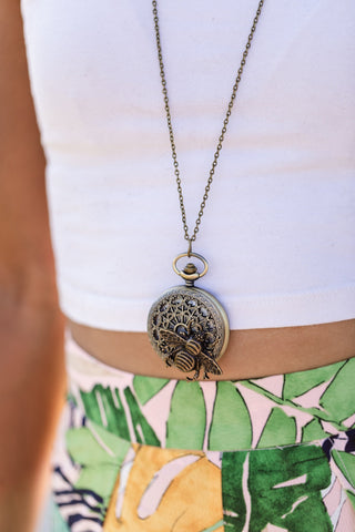 Bee Pocket Watch Necklace: Bronze Filigree Steampunk Pendant