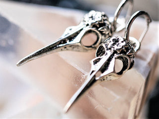Raven Skull Witch Earrings: Silver Goth Halloween Jewelry