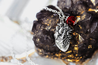 Birthstone Anatomical Heart Necklace - Nurse Gift Witch Jewelry Medical Student Gift Heart Pendant Goth Gothic Wicca Doctor Gift