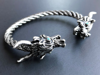 Oxidized Silver Dragon Cuff Bracelet: Viking Norse Jewelry