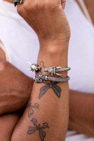 Oxidized Silver Dragon Cuff Bracelet: Viking Norse Jewelry
