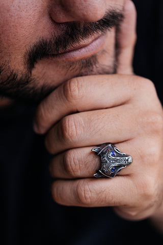 Wolf Face Ring: Viking Nordic Jewelry with Rhinestone