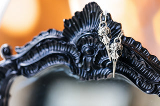 Raven Skull Witch Earrings: Silver Goth Halloween Jewelry