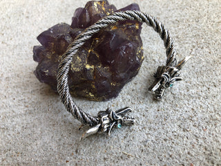 Oxidized Silver Dragon Cuff Bracelet: Viking Norse Jewelry