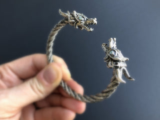 Oxidized Silver Dragon Cuff Bracelet: Viking Norse Jewelry