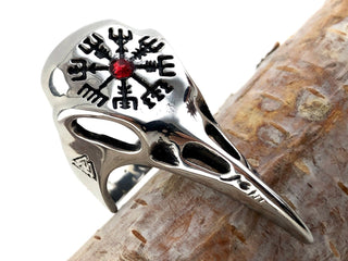 Bird Skull Viking Ring: Runes, Gothic Norse Jewelry