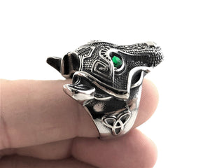 Wolf Face Ring: Viking Nordic Jewelry with Rhinestone