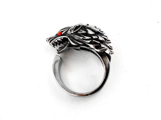 Wolf Ring: Oxidized Viking Ring with Rhinestone Eyes