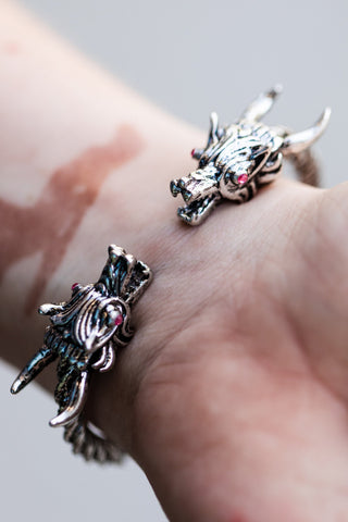 Oxidized Silver Dragon Cuff Bracelet: Viking Norse Jewelry
