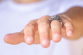 Wolf Ring: Oxidized Viking Ring with Rhinestone Eyes