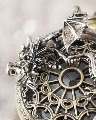 Dragon Pocket Watch Necklace: Steampunk Quartz Pendant