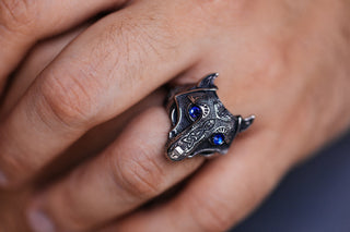 Wolf Face Ring: Viking Nordic Jewelry with Rhinestone