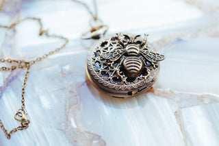 Bee Pocket Watch Necklace: Bronze Filigree Steampunk Pendant