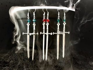 Sterling Silver Sword Earrings: Goth Witchy Birthstone Dangle
