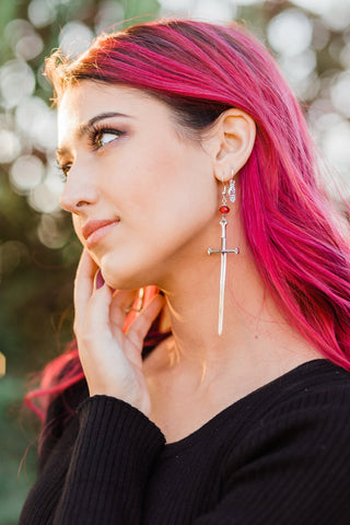 Sterling Silver Sword Earrings: Goth Witchy Birthstone Dangle