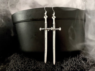 Sterling Silver Sword Earrings: Goth Witchy Birthstone Dangle