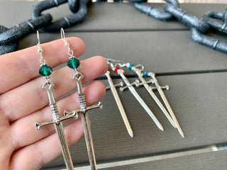 Sterling Silver Sword Earrings: Goth Witchy Birthstone Dangle