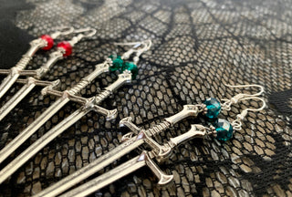 Sterling Silver Sword Earrings: Goth Witchy Birthstone Dangle