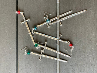 Sterling Silver Sword Earrings: Goth Witchy Birthstone Dangle