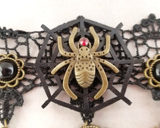 Black Spider Choker - Lace Choker - Gothic Choker - Gothic Collar - Witchy Necklace