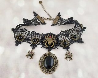 Black Spider Choker - Lace Choker - Gothic Choker - Gothic Collar - Witchy Necklace