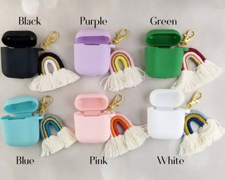 AirPods Case with Macrame Rainbow for Gen 1 and 2 - AirPod Case Keychain - AirPod Case Cute - Airpod Case Rainbow - Silicone AirPod Case