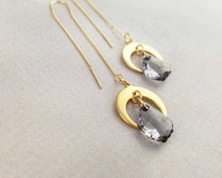 Gold Crescent Moon Threader Earrings: Dangle Charm