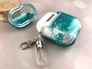 Glitter Airpods Case: Clear Quartz Crystal Keychain