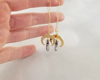 Gold Crescent Moon Threader Earrings: Dangle Charm