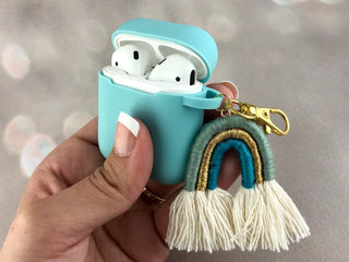 AirPods Case with Macrame Rainbow for Gen 1 and 2 - AirPod Case Keychain - AirPod Case Cute - Airpod Case Rainbow - Silicone AirPod Case