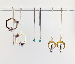 Gold Crescent Moon Threader Earrings: Dangle Charm