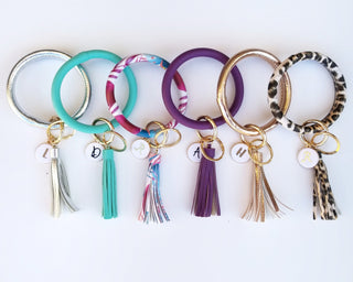 Monogram Leather Bangle Keychain: Personalized Initial Charm